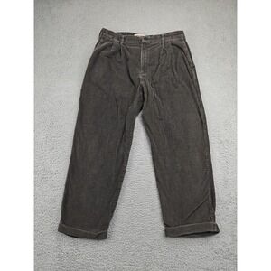 Vintage Dockers Pants Mens 36x27 Gray Corduroy Pleated Loose Fit Khakis 90s